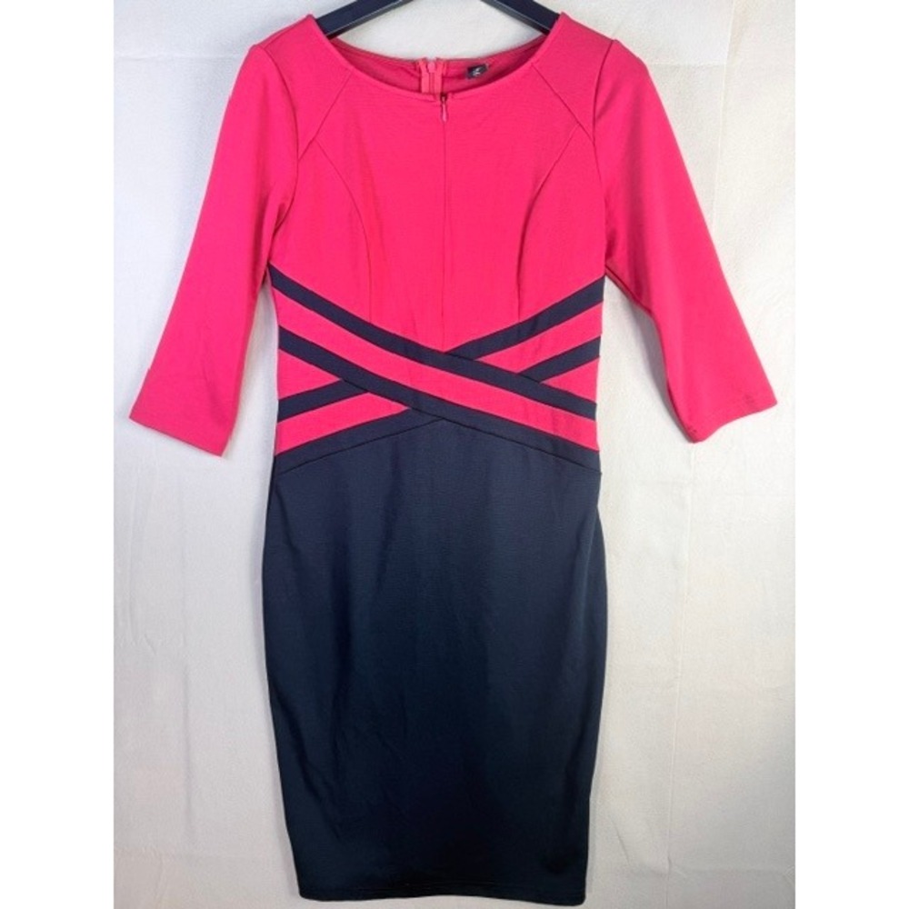 VFshow Women's M Red Black Colorblock Bodycon Sheath Dress Criss Cross Waist